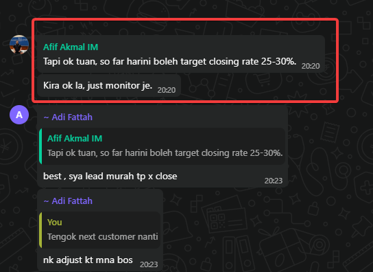 25-30% Closing Rate Achievement Screenshot